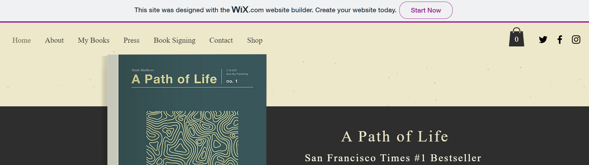 Free Wix website displaying a Wix banner ad at the top of the homepage