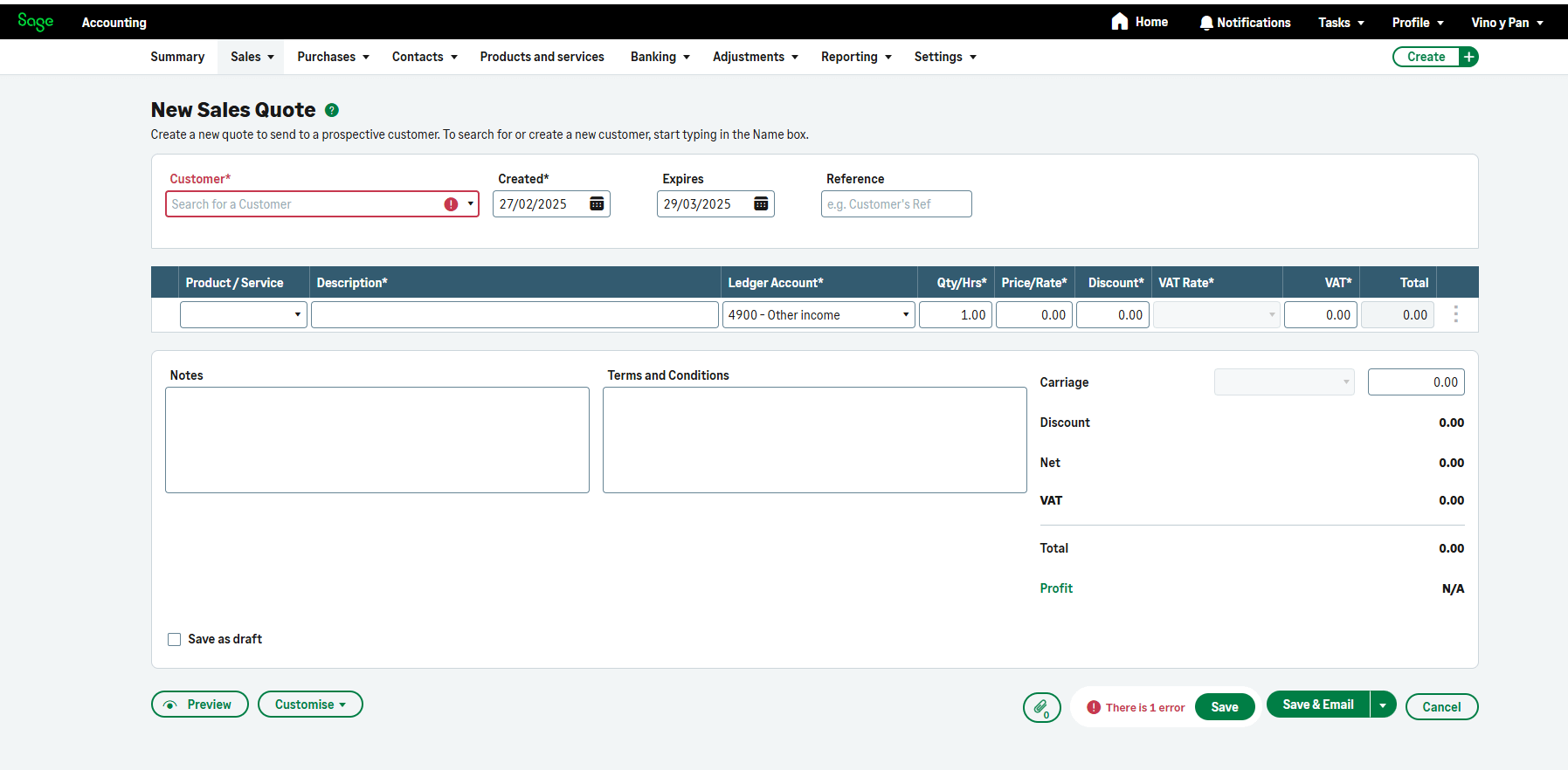 Screenshot of the quote's page on Sage