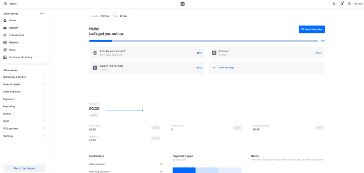 Screenshot of the Square for Restaurants home screen