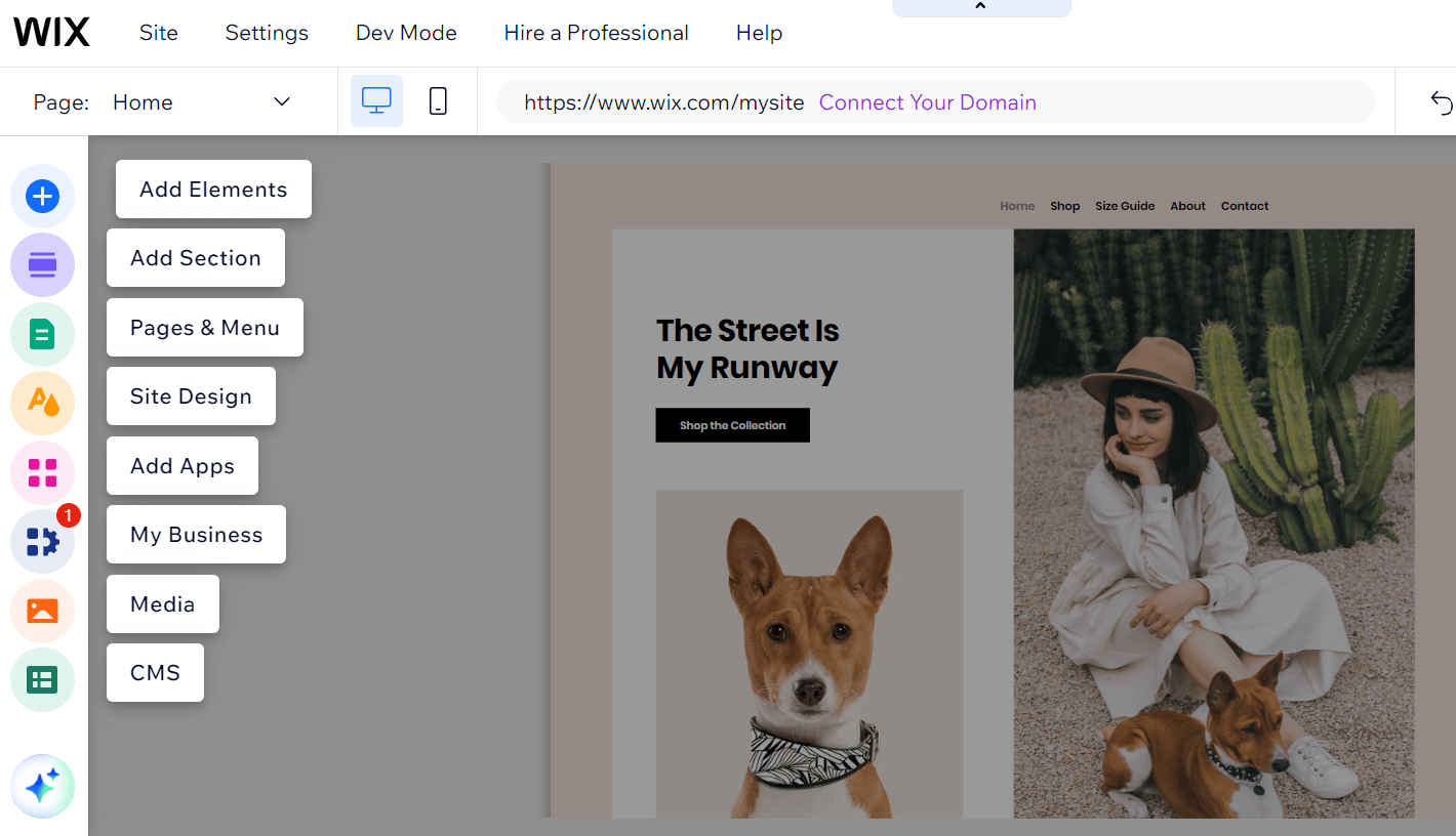 Wix's website editor tutorial, showing what each of the sidebar buttons mean