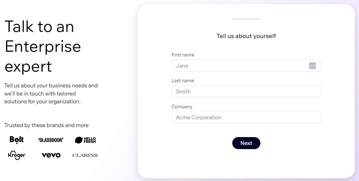 Wix Enterprise request form to talk to one of Wix's Enterprise experts