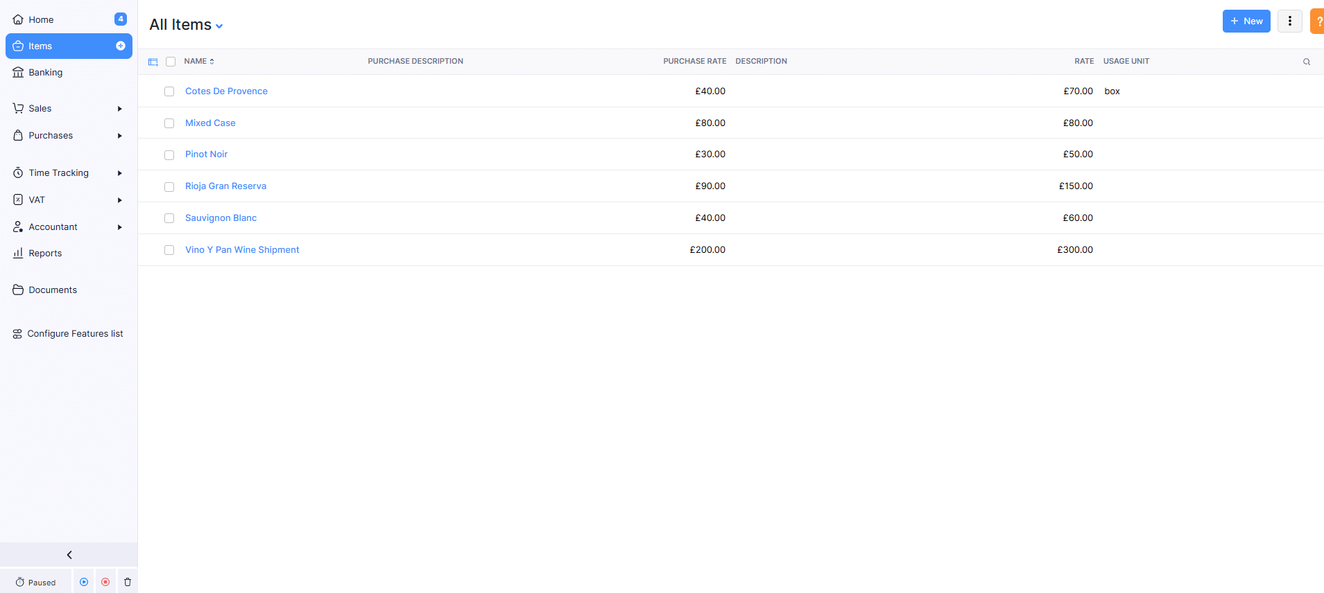 Screenshot of Zoho Books inventory management